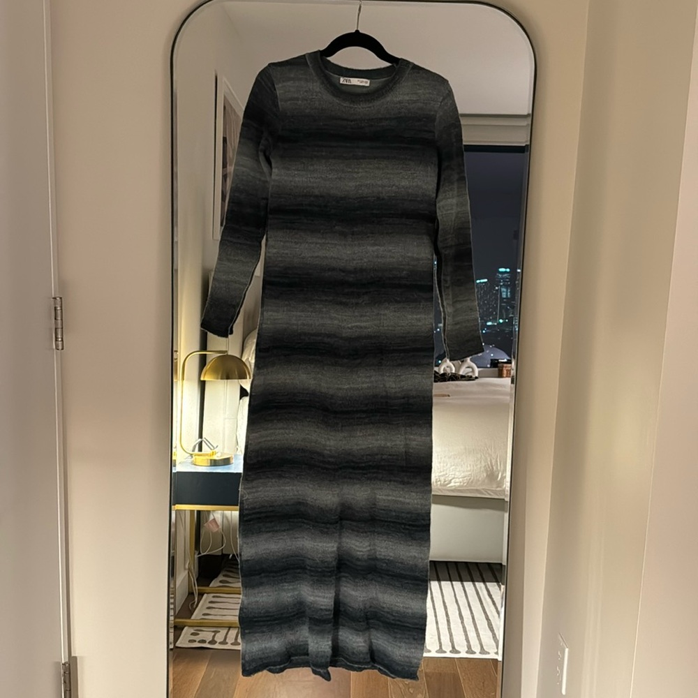 Zara Long Sleeve Ombre Gray Maxi Dress